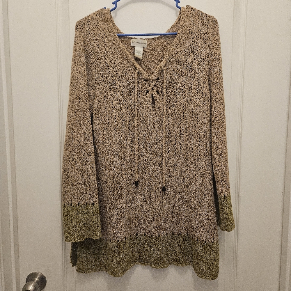 SOFT SURROUNDINGS women's size M Medium pullover knit sweater with tie tassels